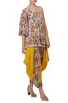 Buy_Nikasha_Yellow Crepe Silk Asymmetric Printed One Shoulder Tunic And Dhoti Pant Set _at_Aza_Fashions