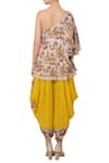 Shop_Nikasha_Yellow Crepe Silk Asymmetric Printed One Shoulder Tunic And Dhoti Pant Set _at_Aza_Fashions