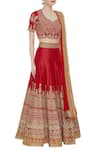 Vandana Sethi_Red Embroidered Bridal Lehenga Set With Net Dupatta _Online_at_Aza_Fashions