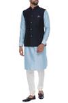 Buy_Bubber Couture_Blue Reversible Jacquard Nehru Jackets_at_Aza_Fashions