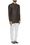 BUBBER COUTURE_Brown Jacquard Short Kurta _Online_at_Aza_Fashions