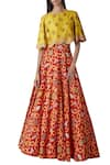 Buy_Swati Vijaivargie_Red Round Linen Satin Lehenga Set _at_Aza_Fashions