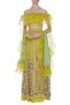 Buy_Pranay Baidya_Yellow Raw Silk, Organza, Embroidered Lehenga With Frill Blouse And Dupatta _at_Aza_Fashions