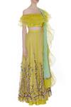 Pranay Baidya_Yellow Raw Silk, Organza, Embroidered Lehenga With Frill Blouse And Dupatta _Online_at_Aza_Fashions