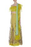 Buy_Pranay Baidya_Yellow Raw Silk, Organza, Embroidered Lehenga With Frill Blouse And Dupatta _Online_at_Aza_Fashions