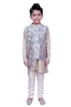 Buy_Kirti Agarwal - Pret N Couture_Beige Chanderi Silk, Cotton Brooches, Kurta With Printed Jacket And Pants _at_Aza_Fashions