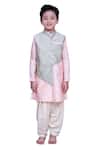 Buy_Kirti Agarwal - Pret N Couture_Peach Chanderi Silk, Cotton Foil Printing Kurta With Jacket And Salwar _at_Aza_Fashions