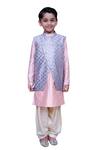 Buy Kirti Agarwal - Pret N Couture Peach Chanderi, Silk Short Kurta With Printed Jacket And Salwar at Aza Fashions Buy_Kirti Agarwal - Pret N Couture_Peach Chanderi, Silk Short Kurta With Printed Jacket And Salwar _at_Aza_Fashions