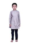 Buy_Kirti Agarwal - Pret N Couture_Silver Chanderi, Cotton Foil Printing Operlap Style Kurta With Churidar _at_Aza_Fashions