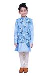 Buy_Kirti Agarwal - Pret N Couture_Blue Silk Kurta With Printed Jacket And Churidar _at_Aza_Fashions