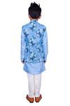 Shop_Kirti Agarwal - Pret N Couture_Blue Silk Kurta With Printed Jacket And Churidar _at_Aza_Fashions