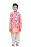 Buy_Kirti Agarwal - Pret N Couture_Peach Silk Embroidery Floral Printed Jacket With Kurta And Churidar _at_Aza_Fashions