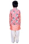 Shop_Kirti Agarwal - Pret N Couture_Peach Silk Embroidery Floral Printed Jacket With Kurta And Churidar _at_Aza_Fashions
