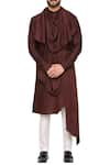 Shop_Amaare_Brown Tussar Georgette Front Drape Kurta With Pant  _Online_at_Aza_Fashions