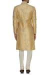 Shop_Kommal Sood_Gold Raw Silk Embroidered Beads Sherwani With Velvet Stole  _at_Aza_Fashions