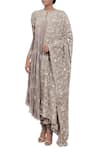 Nakul Sen_Grey Chikankari Hand Embroidered Asymmetric Kurta Set_Online_at_Aza_Fashions