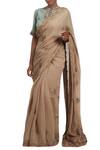 Buy_Nakul Sen_Beige Embroidered Saree With Frill Sleeves Blouse_at_Aza_Fashions