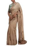 Nakul Sen_Beige Embroidered Saree With Frill Sleeves Blouse_Online_at_Aza_Fashions