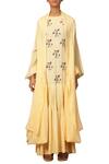 Buy_Priyam Narayan_Cream Cotton Print Thread Round Neck Block Tunic With Draped Jacket  _at_Aza_Fashions