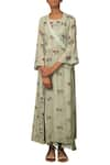 Buy_Priyam Narayan_Green Cotton Floral Printed Long Jacket With Crop Top And Skirt  _at_Aza_Fashions