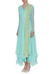 Swapan & Seema_Blue Chiffon Embroidered Beads Mandarin Pearl Angrakha With Dupatta  _Online_at_Aza_Fashions