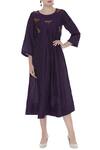 Buy_Aalyxir_Purple Linen Embroidered Beads Notched Round Midi Dress With Dragonfly Motif_at_Aza_Fashions