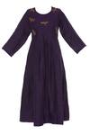 Buy_Aalyxir_Purple Linen Embroidered Beads Notched Round Midi Dress With Dragonfly Motif_Online_at_Aza_Fashions