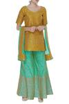 Buy_Vandana Sethi_Yellow Raw Silk Cutdana, Beads Round Sequin Embroidered Kurta And Sharara Set_at_Aza_Fashions