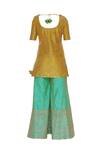 Shop_Vandana Sethi_Yellow Raw Silk Cutdana, Beads Round Sequin Embroidered Kurta And Sharara Set_Online_at_Aza_Fashions