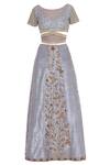 Buy_Divya Kanakia_Grey Lehenga Raw Silk Embroidered Zardosi Round Set _Online_at_Aza_Fashions