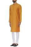 Chatenya Mittal_Yellow Cotton Silk Cutdana, Beads Pintuck Kurta Set _Online_at_Aza_Fashions