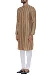 Chatenya Mittal_Beige Cotton Silk Embroidered Beads Thread Work Kurta Set _Online_at_Aza_Fashions