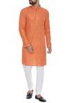 Buy_Chatenya Mittal_Orange Georgette, Cotton Cut Work, Beads Embroidered Kurta Set For Kids_at_Aza_Fashions