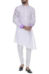 Buy_SOL by Piyush Dedhia_Off White Cotton Embroidered Floral Asymmetric Kurta With Churidar  _at_Aza_Fashions