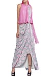 Buy_Limerick by Abirr N' Nanki_Pink Crepe Silk Halter Pre-draped Saree Dress_at_Aza_Fashions