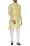 Buy_Aqube by Amber_Yellow Raw Silk Embroidered Nehru Jacket_at_Aza_Fashions