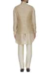 Shop_Aqube by Amber_Beige Raw Silk Floral Cord Embroidered Nehru Jacket_at_Aza_Fashions