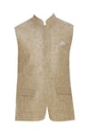 Buy_Aqube by Amber_Beige Raw Silk Floral Cord Embroidered Nehru Jacket_Online_at_Aza_Fashions