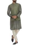 Buy_Aqube by Amber_Green Raw Silk Cord Embroidered Nehru Jacket_at_Aza_Fashions