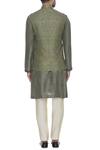 Shop_Aqube by Amber_Green Raw Silk Cord Embroidered Nehru Jacket_at_Aza_Fashions