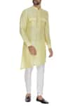 Buy_Aqube by Amber_Yellow Asymmetric Pathani Kurta  _at_Aza_Fashions