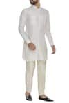 Buy_Aqube by Amber_Off White Spun Silk Embroidered Floral Kurta With Turn Up Sleeves  _at_Aza_Fashions