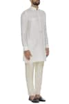 Aqube by Amber_Off White Spun Silk Embroidered Floral Kurta With Turn Up Sleeves  _Online_at_Aza_Fashions