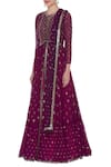 Vvani by Vani Vats_Wine Hand Embroidered Anarkali Kurta Set_Online_at_Aza_Fashions