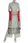 Buy_Priyanka Singh_Grey Chanderi Round Kurta Palazzo Set  _at_Aza_Fashions