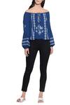 Buy_Umbar_Blue Embroidered Bardot Top _at_Aza_Fashions