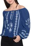 Buy_Umbar_Blue Embroidered Bardot Top _Online_at_Aza_Fashions