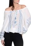 Buy_Umbar_White Tie-up Neck Embroidered Bardot Top_Online_at_Aza_Fashions