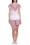 Umbar_Off White Round Embroidered Short Dress  _Online_at_Aza_Fashions