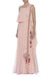 Madsam Tinzin_Peach Asymmetric Top With Pleated Skirt And Dupatta_Online_at_Aza_Fashions